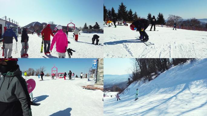 滑雪场滑雪冰雪运动单板双板缆车视频素材