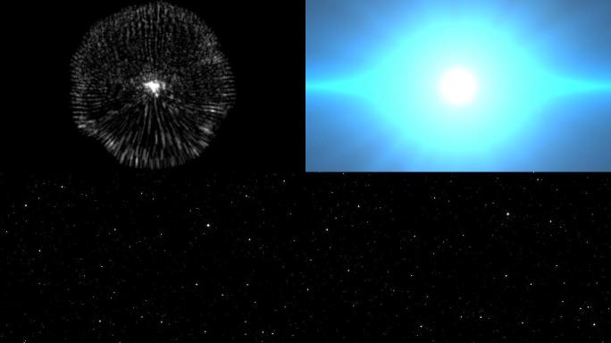 大爆炸的动画。粒子、光学耀斑