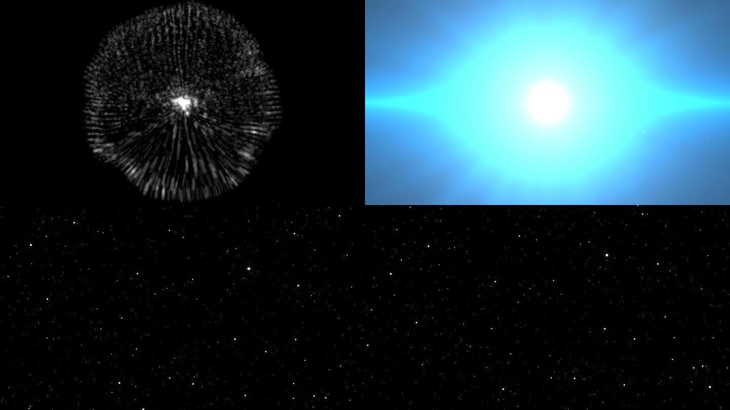 大爆炸的动画。粒子、光学耀斑