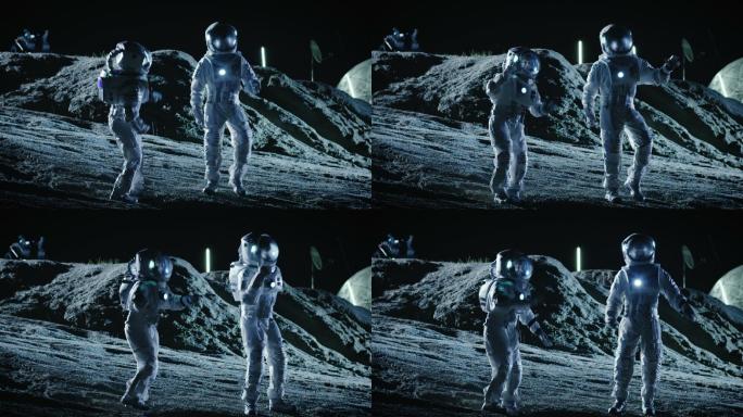 宇航员穿着宇航服在外星球表面跳舞