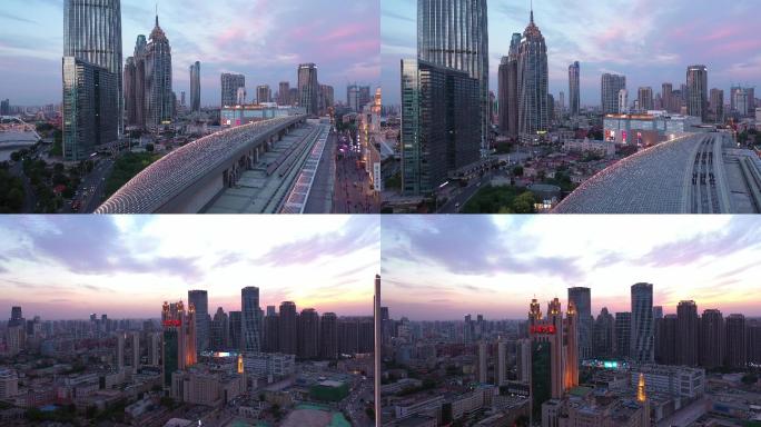 4K航拍天津和平路恒隆广场百货大楼长镜头