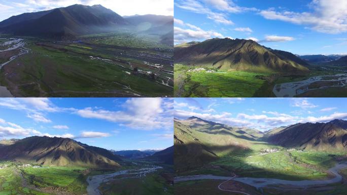 西藏拉萨高原农业高原草甸大山航拍2