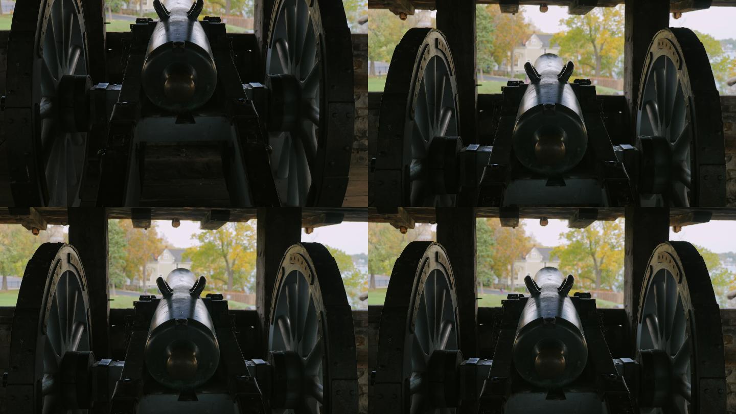 尼亚加拉堡一门古老大炮的剪影