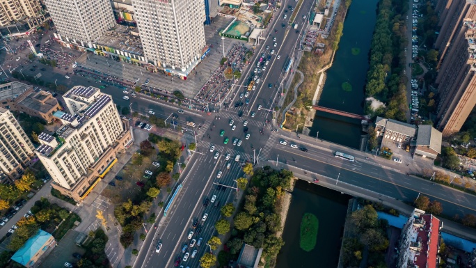 车流十字路口大全景 4K