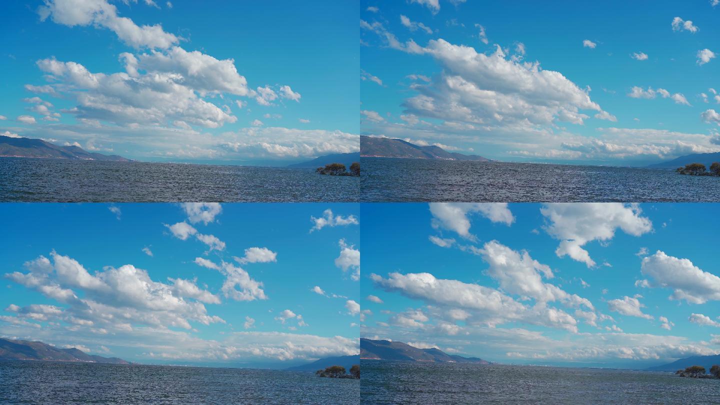 蓝天白云延时-天空白云流动-湖泊