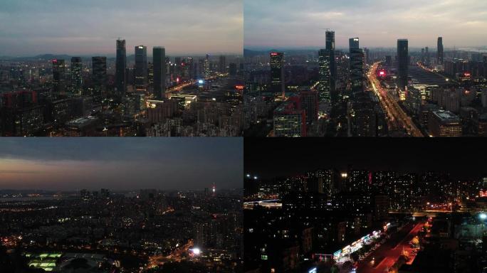 南京航拍河西夜景城市大景