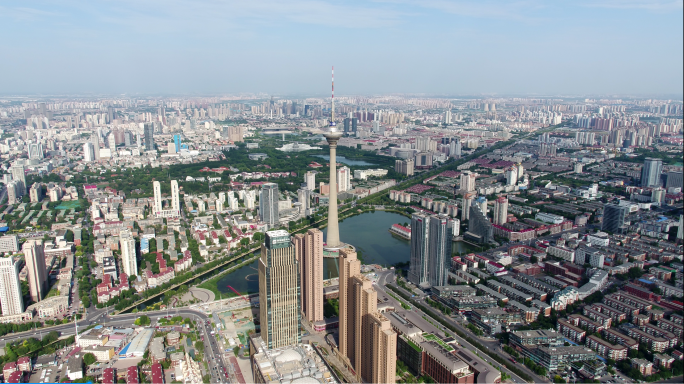 天津地标建筑天塔鲁能城航拍4K素材