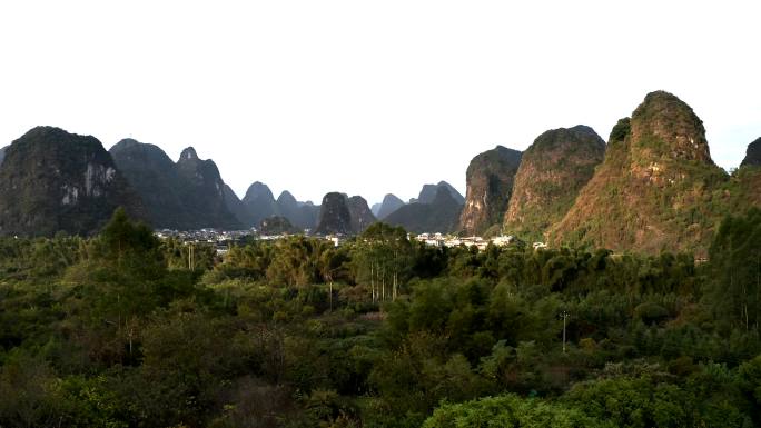 桂林 山林 日落 小镇  风景