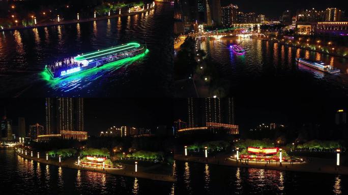 4K航拍大沽桥海河文化广场游船夜景6画面
