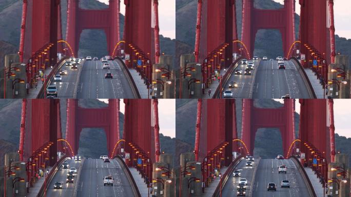 旧金山金门大桥外国空镜城市道路公路车流