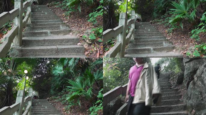 上山下山陡峭石头台阶上升进步阶梯