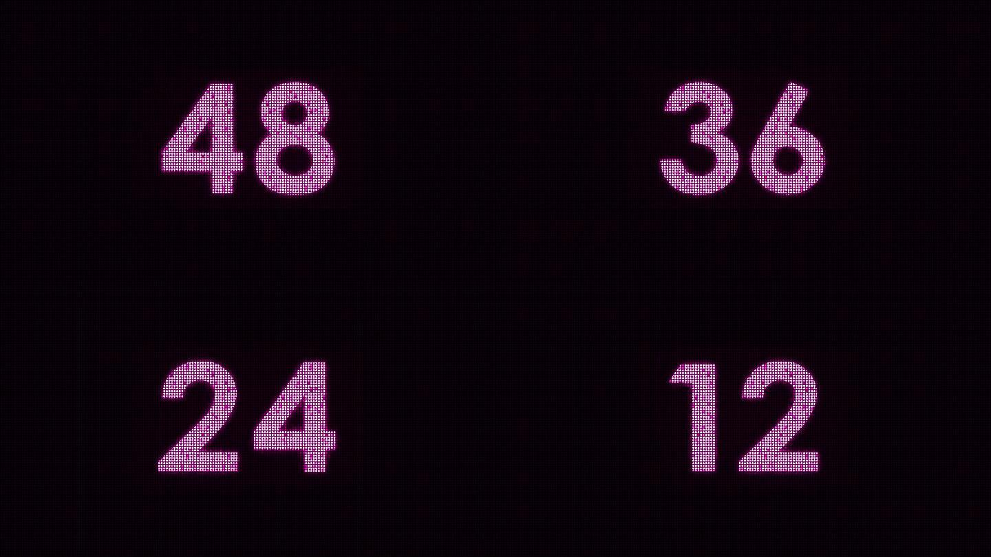 4K粉紫色霓虹灯60秒倒数视频
