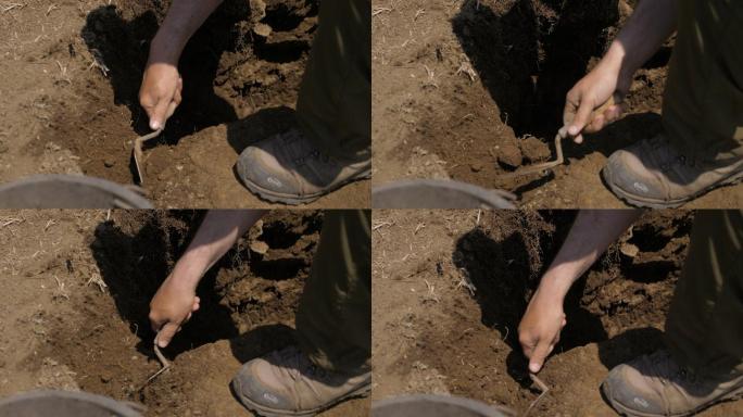 考古学家挖掘古罗马遗迹的手