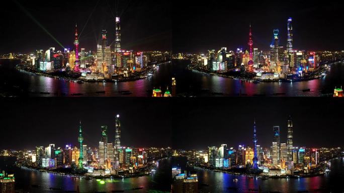上海外滩航拍夜景延时
