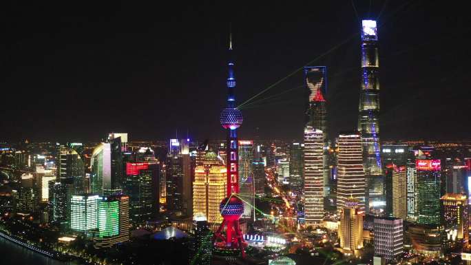 上海外行东方明珠塔夜景航拍