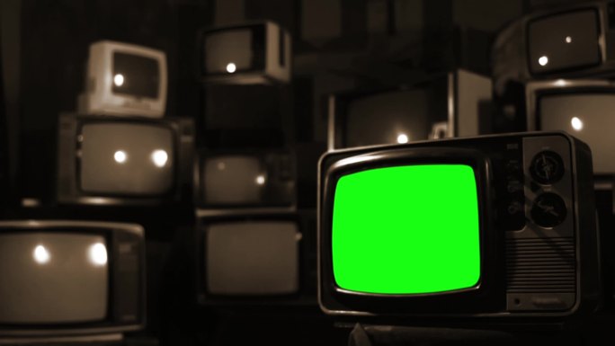 有绿幕的古董电视机