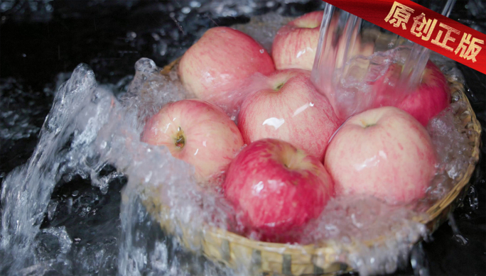 新鲜红富士苹果冲水滴 水果合集 4K原创