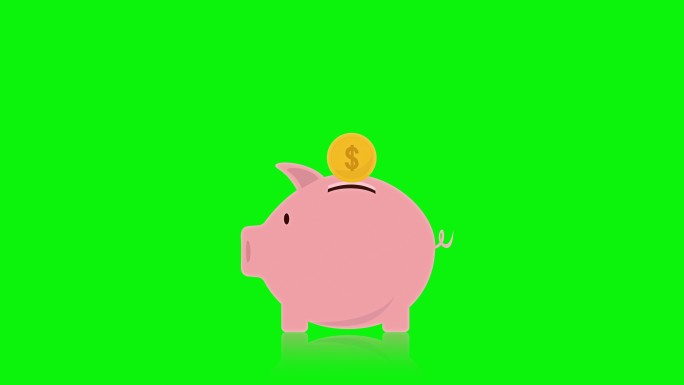 硬币进入小猪银行内部平面设计动画