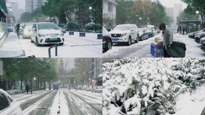 街道雪景 城市街道下雪