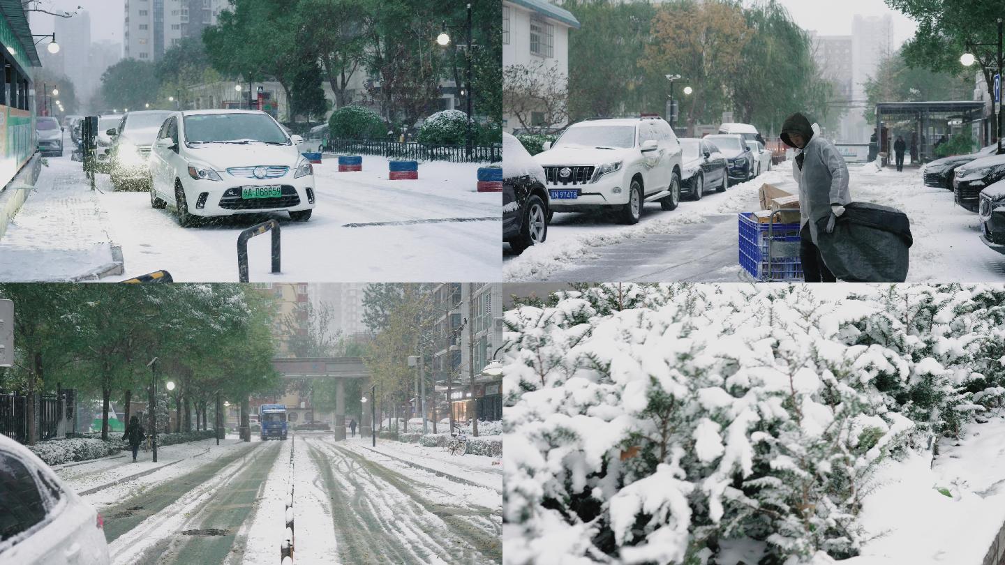街道雪景 城市街道下雪