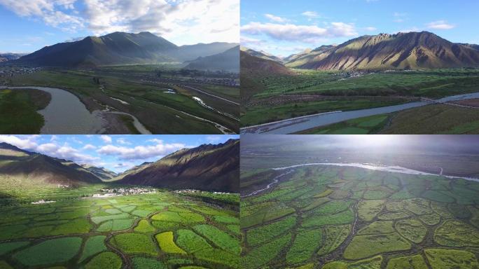 西藏拉萨高原农业高原草甸大山航拍1 4K
