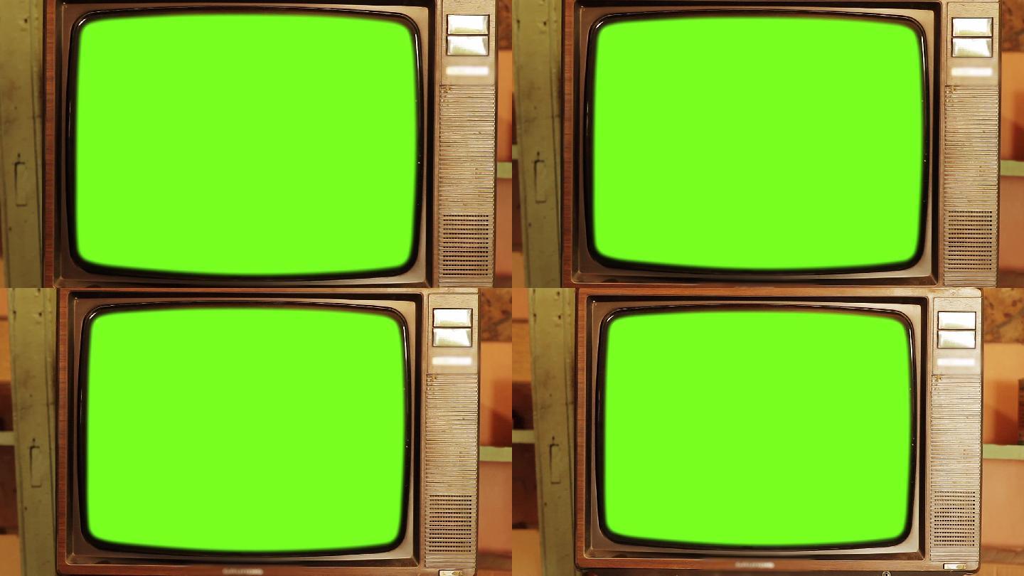 80年代的绿色屏幕电视。