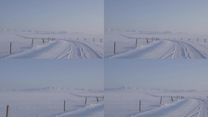 空镜唯美意境冬季广阔雪地公路雪山