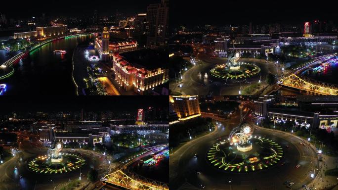 4K航拍解放桥世纪钟津湾广场夜景8个画面