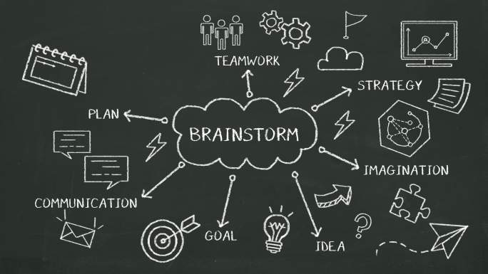 头脑风暴概念图标，黑板上的想法