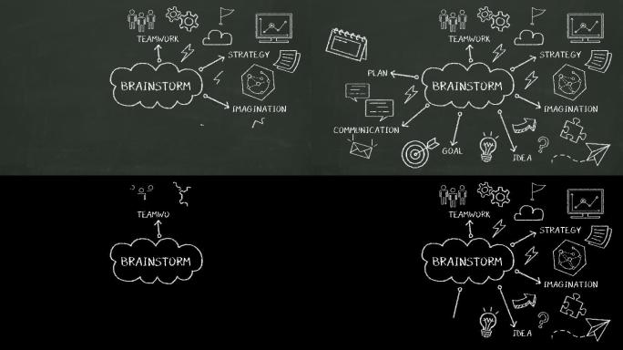 头脑风暴概念图标，黑板上的想法