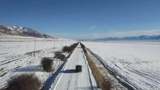 祁连 航拍雪景 山 牦牛 道路 大气航拍