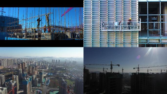 城市建设 施工 塔吊4k航拍高空工作