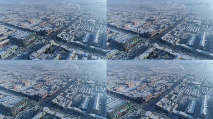 冬季雪后城市广阔航拍空镜雪景