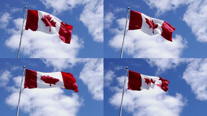 加拿大国旗在云层背景下飘扬