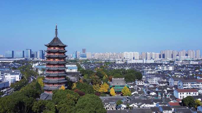 航拍苏州姑苏城区-北寺塔