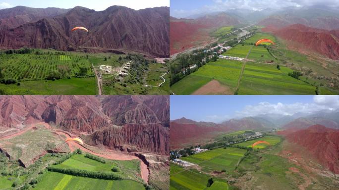新疆阿克苏塔村动力伞航拍