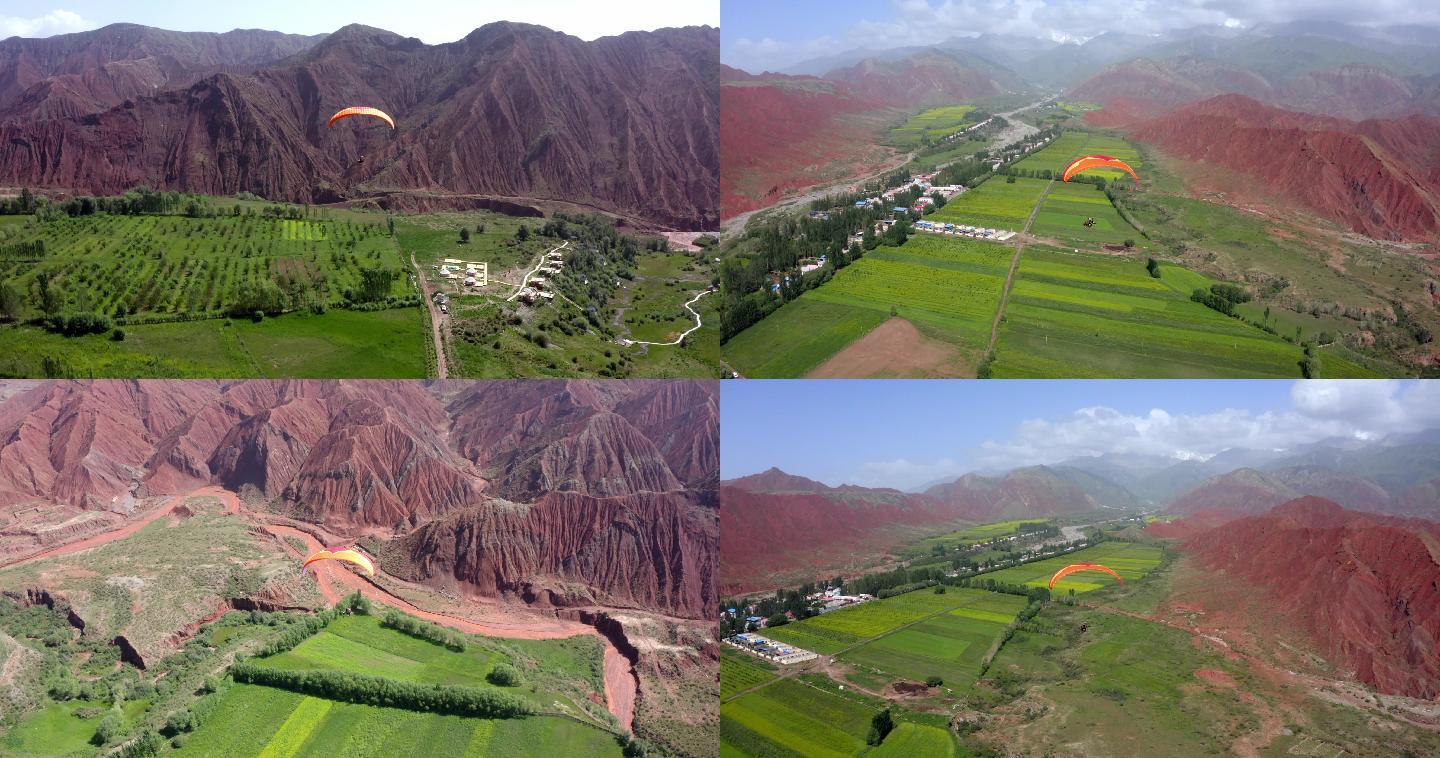 新疆阿克苏塔村动力伞航拍