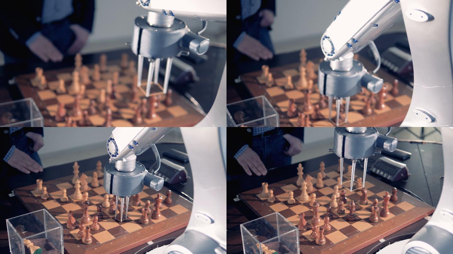 机器人手臂下棋的特写镜头。