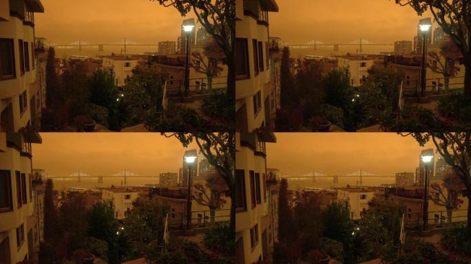 加利福尼亚森林大火期间的旧金山橙色天空