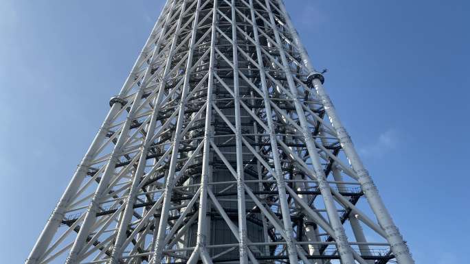 东京天空树景观钢架结构地标仰拍仰望