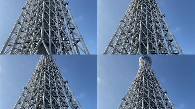 东京天空树景观钢架结构地标仰拍仰望