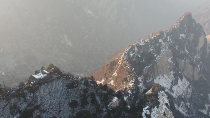 渭南华阴华山航拍4K陕西旅游宣传华山雪景