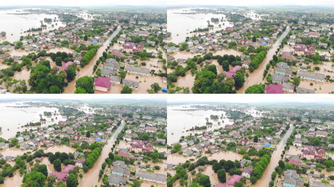 被洪水淹没的房屋和城市