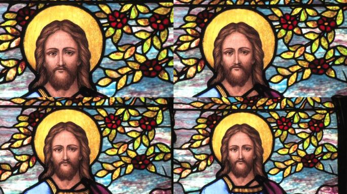 彩色玻璃中的耶稣视频素材宗教艺术圣母玛利