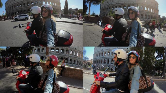 骑摩托车的旅游情侣
