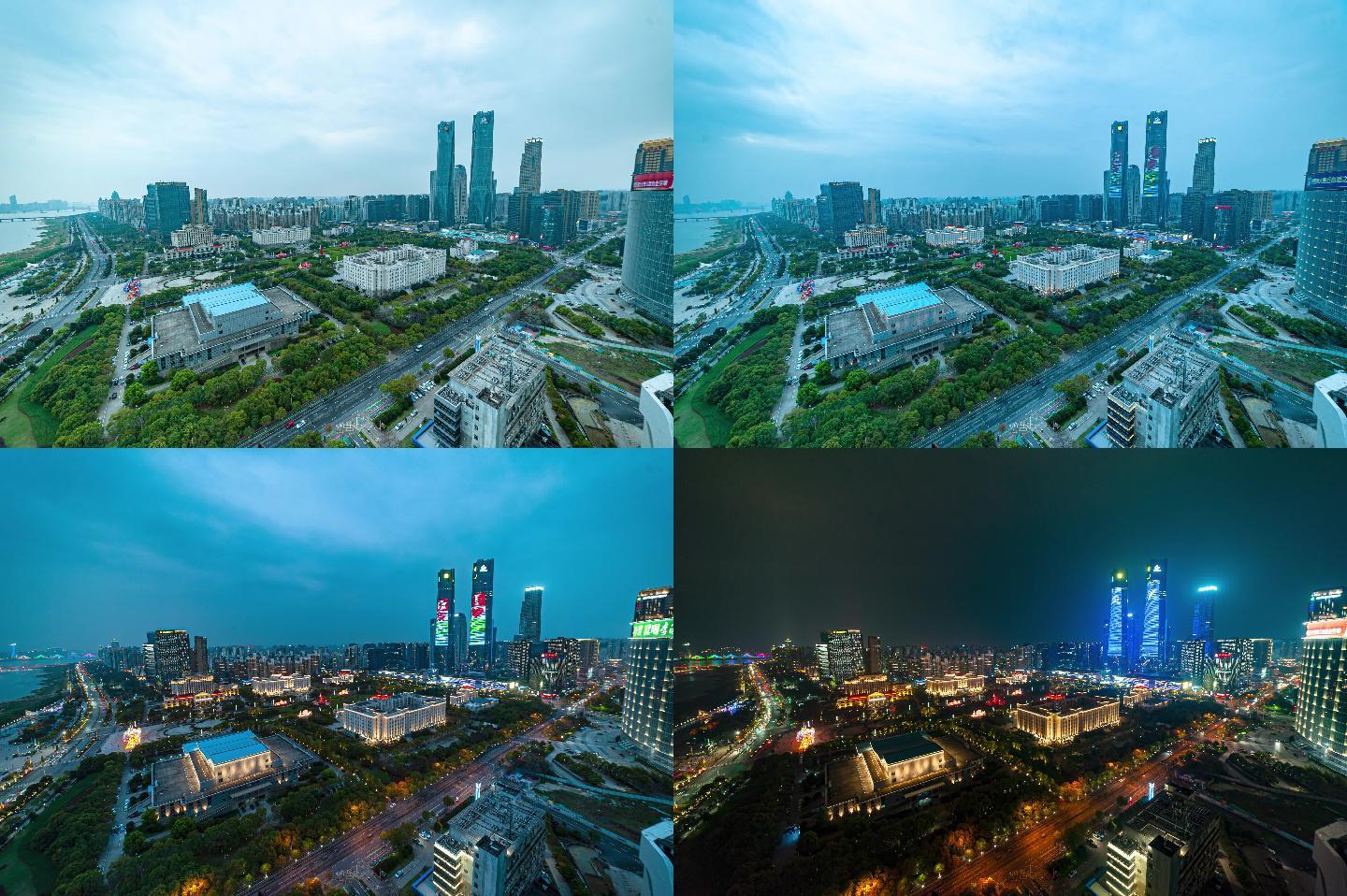 4K南昌双子塔行政广场日转夜延时摄影