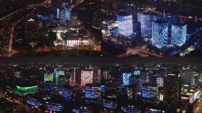 上海市普陀区CBD夜景航拍长风大悦城楼群