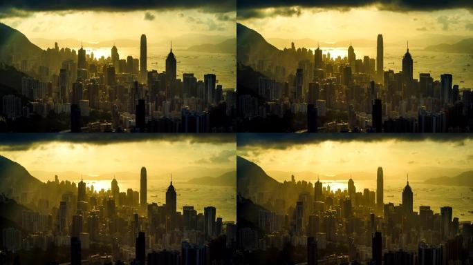 香港市戏剧性天空城市建筑快速发展航拍延时
