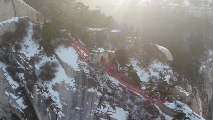 渭南华阴华山航拍4K陕西旅游宣传华山雪景