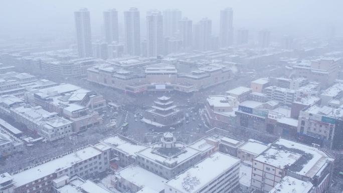 酒泉鼓楼航拍雪景